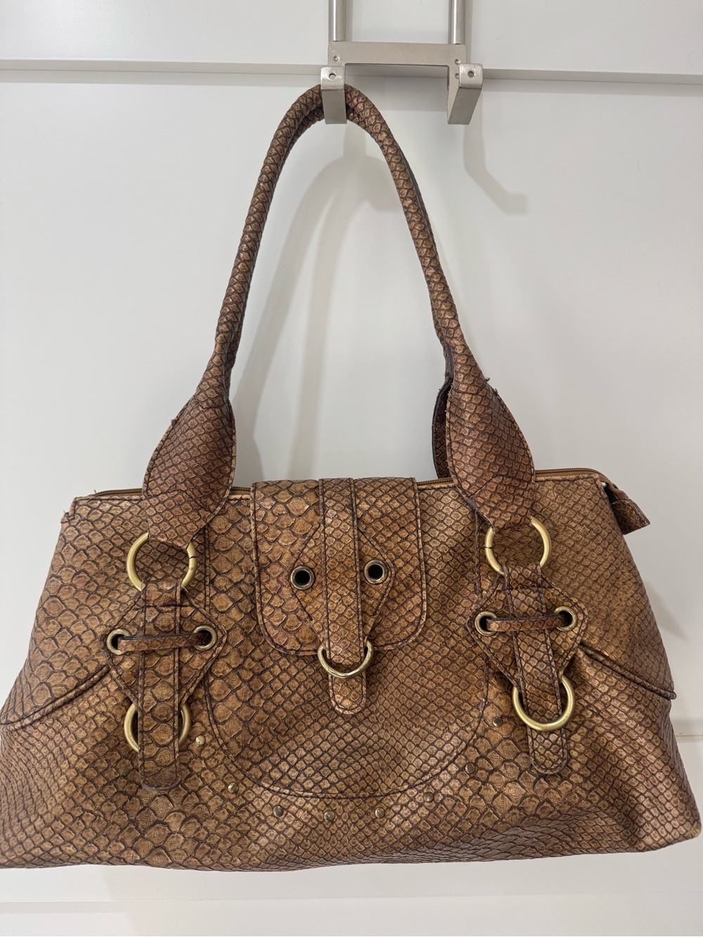 Vintage unbranded Gold/Brown Faux Snake-Embossed slouchy Bag
